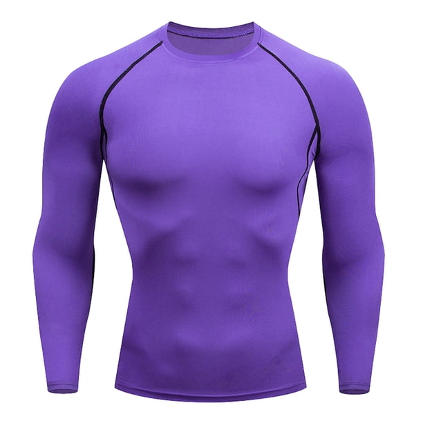Ceisia Men's Compression Long Sleeve Crew Neck Athletic Base Layer Shirt Purple M Gifts