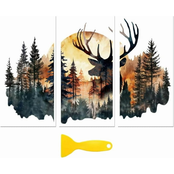 Rub on Transfer Decal Sticker for Furniture Craft Decor 6"x12" Deer Head and Landscape 3Pcs Waterproof UV DTF Transfer for Drawer Dresser Glass Porcelain Wood Plastic Window