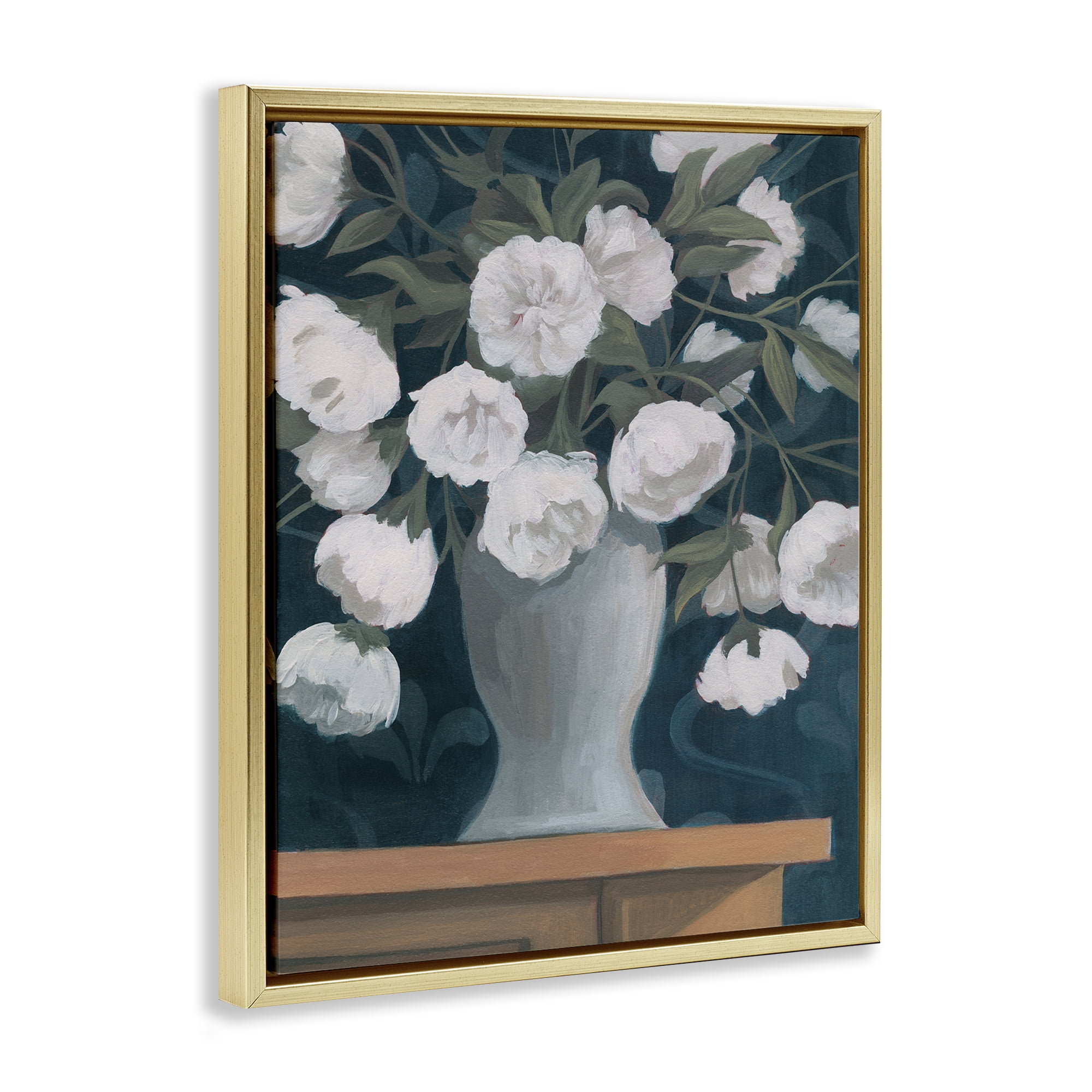 Stupell Industries Round Flowers Bouquet Plants & Flowers Painting Gold Floater Framed Canvas Art Print Wall Art, 25 x 31