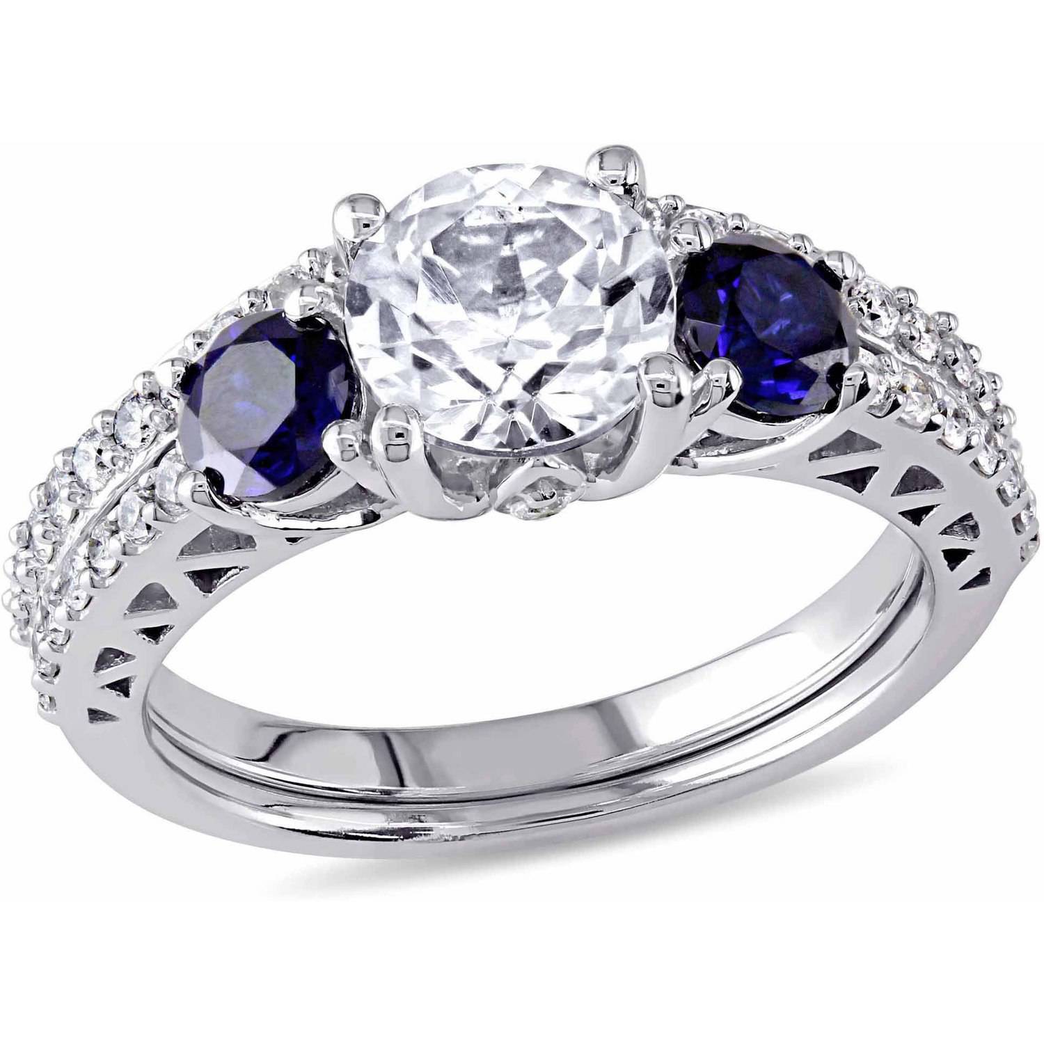 Tangelo 2 Carat T.G.W. Created White and Blue Sapphire with 1 3 Carat T.W. Diamond 10kt White Gold Bridal Set by