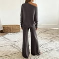thumbnail image 4 of Winter Sets for Women Winter 2 Piece Set for Women 2 Piece Sets for Women Fall Womens 2 Piece Outfits One Shoulder Knit Sweater Pullovers Wide Leg Pants Sets Sweatsuit Tracksuit, Dark Gray-L, 4 of 5