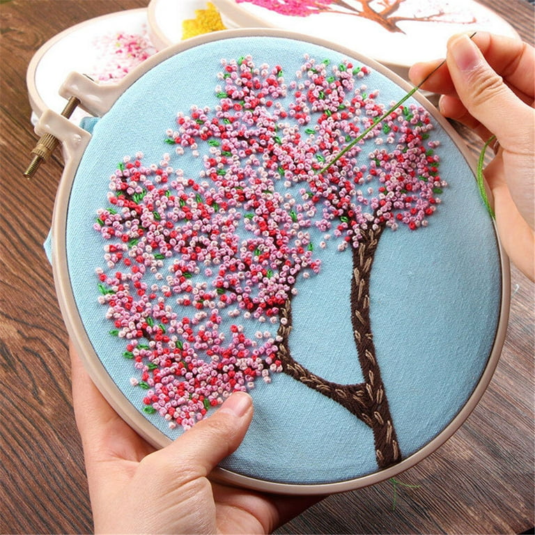1PCS Embroidery Kit Hoop DIY Flowers Plants Pattern Bastidor Para Bordar  Stitch Punch Kit Borduurpakket Kruissteek Dream tree 