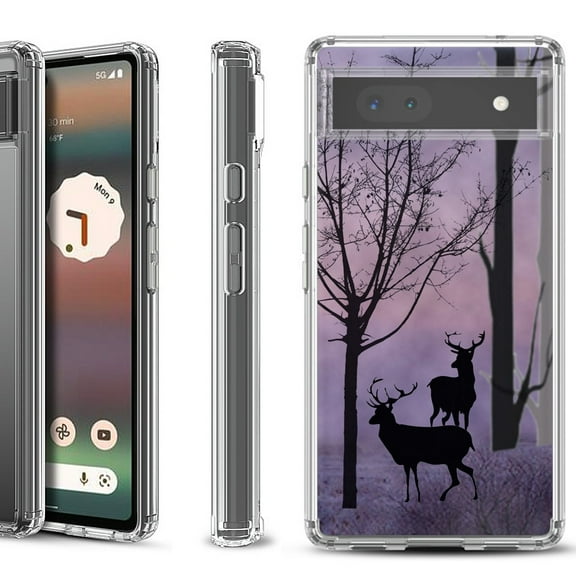 Shockproof Bumper Phone Case for Google Pixel 6a, by OneToughShield ® - Forest/Deer/Twilight