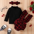 thumbnail image 4 of SYNPOS Infant Baby Girls Romper Set T-shirt Tops Ruffle Sleeve Plaid Romper with Bowknot Hairband Outfit 0-18 Months, 4 of 10