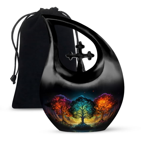 MUKTIVE Tree Funeral Urn for Human Ashes Adult Mother & Father - Black Cross Drop Urns for Funeral - Cremation Urn for Ashes Husband & Wife (10 Inch)