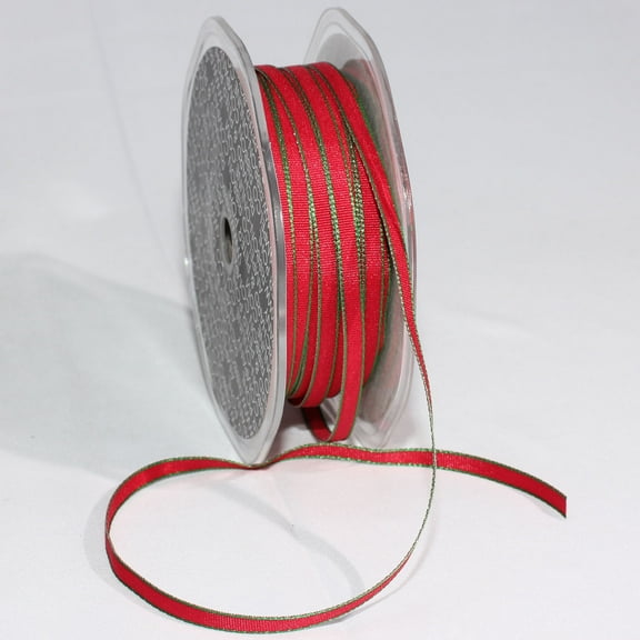 The Ribbon People Crimson Red and Hunter Green Solid Narrow Edge Wired Craft Ribbon 0.18" x 55 Yards