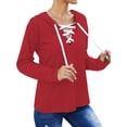 thumbnail image 5 of TWZH Women Cross V Neck Drawstring Long Sleeve Solid Color Hoodie, 5 of 7
