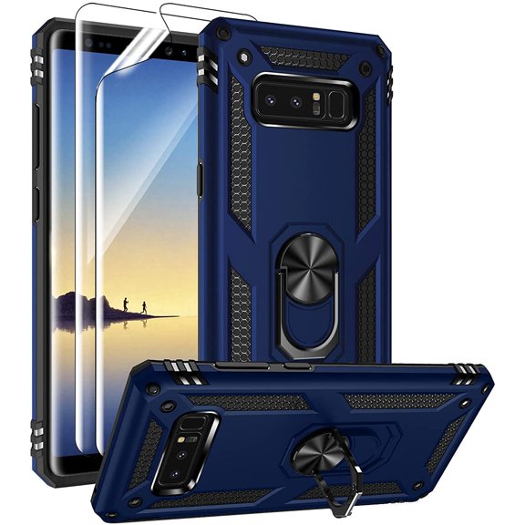 for Samsung Galaxy Note 8 Case with 3D PET Screen Protectors, Military-Grade Metal Ring Holder Kickstand 15ft Drop Tested Shockproof Cover Case for Samsung Galaxy Note 8 Blue
