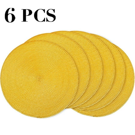 

Clearance! Round Braided Placemats Set Of 6 Table Mats for Dining Tables Woven Washable Non Slip Place Mats 15 Inch Yellow Placemat on Sale Kitchen Yellow