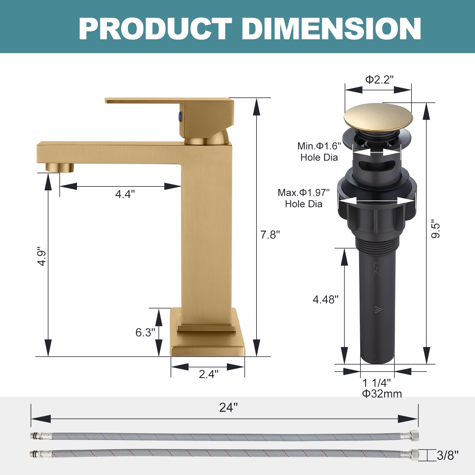 Brushed Gold Bathroom Faucet WOWOW Modern Bathroom Faucets for Sink 3 Hole 1 Hole Lavatory Vanity Sink Faucet with Deck Plate and Pop up Drain