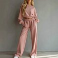 thumbnail image 4 of Sweatsuits Women 2 Piece Outfit 2026 Solid Drawstring Wide Leg Sweatpants Crew Neck Long Sleeve Cropped Tracksuit, 4 of 7