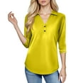 thumbnail image 5 of Mohiass 3/4 Sleeve Elegant Blouse Women Spring Formal Ruched Shirt Solid Lightweight V Neck Fitted Tops Yellow M, 5 of 5