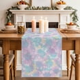 thumbnail image 2 of Abstract Tie Dye Art Table Runner, Pink Aqua Green Yellow Gradient Print Cotton Linen Kitchen Table Decoration Washable Dining Tabletop Runners for Home Party Decor 13x72 Inches, 2 of 9