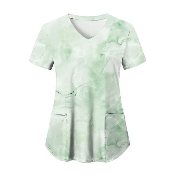 felwors Print Scrub Tops Women Floral Scrubs V Neck Short Sleeve Stretch Nurse Uniform with Pockets Functional Workwear (Green, M)