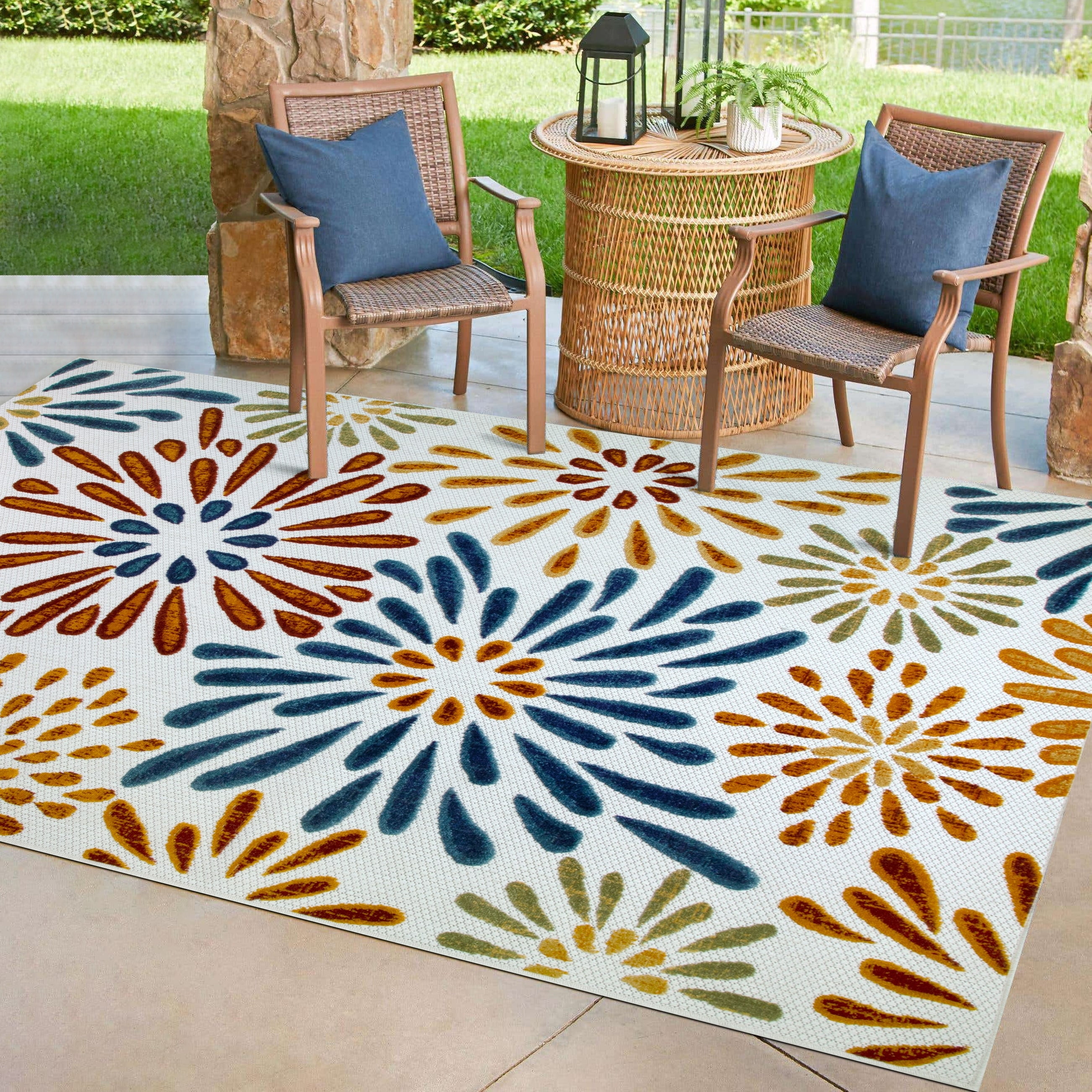 Leick Home Beam Multicolor Flower Rectangle Indoor/Outdoor Area Rug, 6'7" x 9'6"
