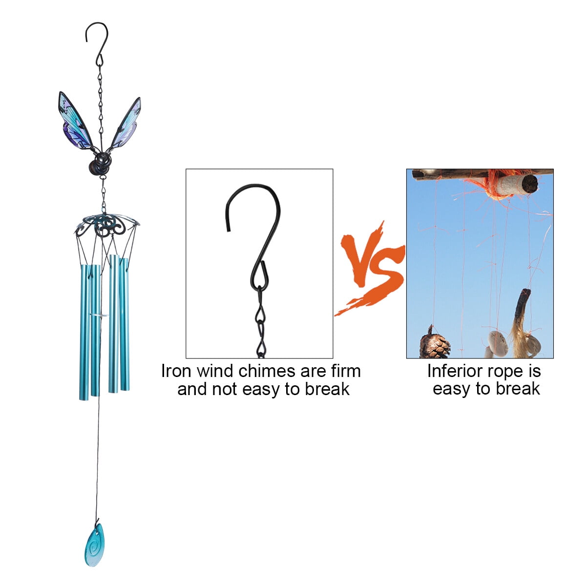 RENACLIPY Durable Sky-Blue Wind Chime for Door and Garden Decor  2Pcs