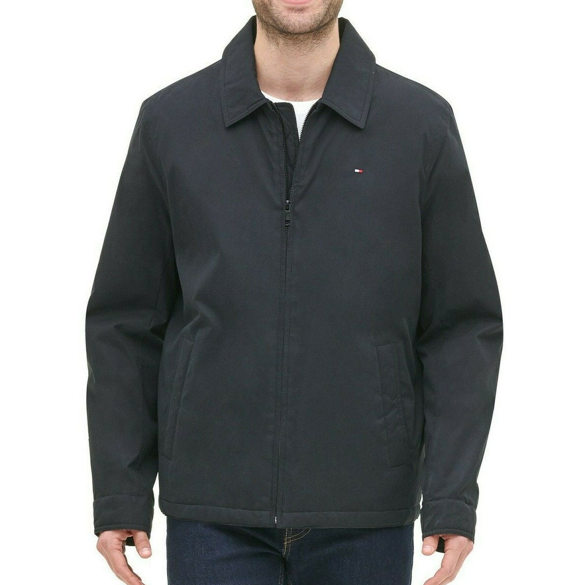 Tommy Hilfiger BLACK Men's Full Zip Quilted Micro Twill Jacket