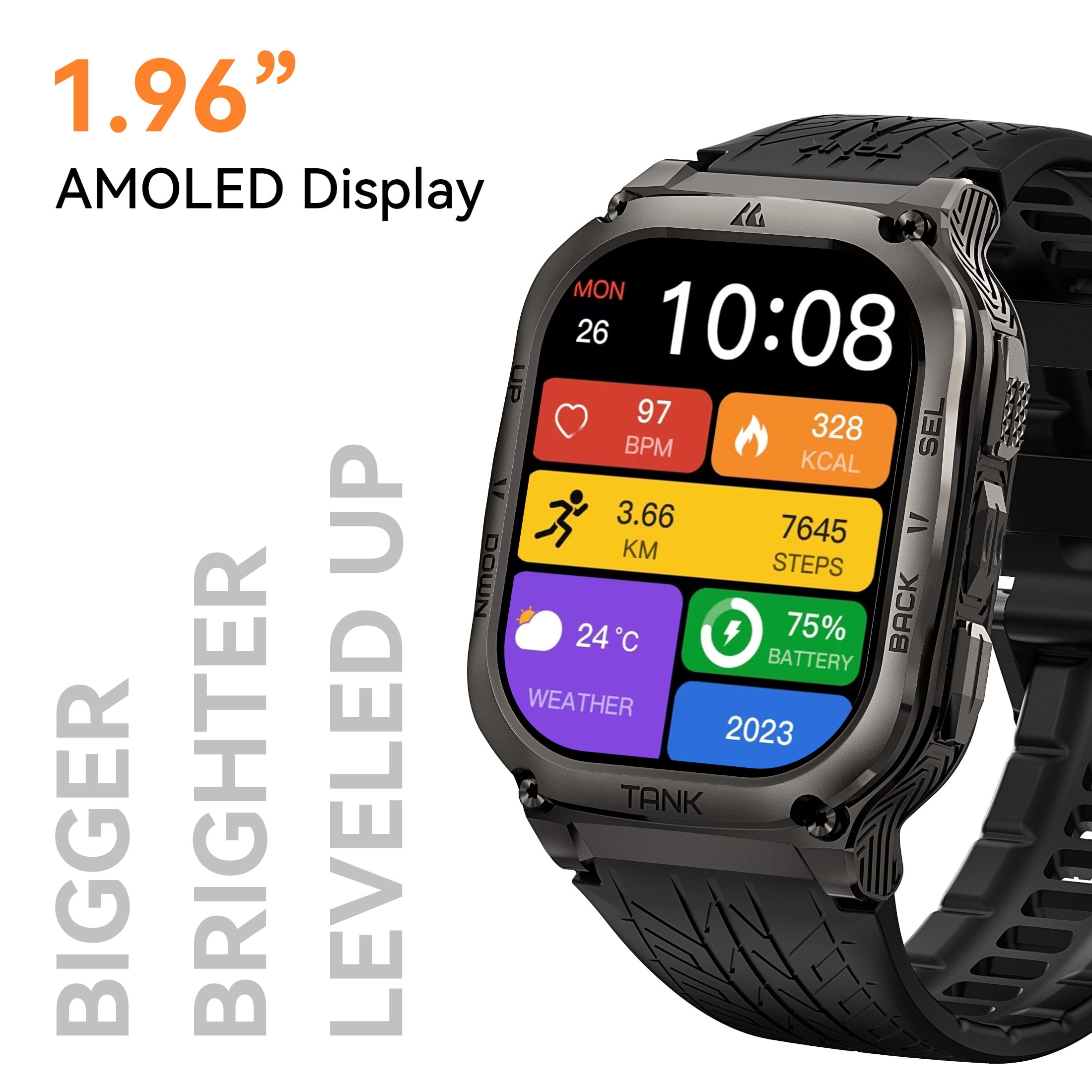Smart Watch for Android and iPhone，Military Smartwatch for Men Women 1.96 "AMOLED display with 170 Sports Modes