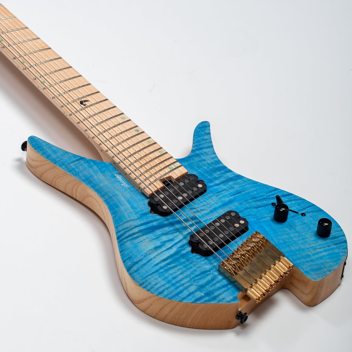 Batking Travel 8 String Electric Guitar Headless Fanned Fret  Blue Headless Guitar