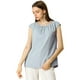 thumbnail image 2 of Blusa de gasa Allegra K Top Plisado Cuello Redondo Manga del Casquillo ojo de cerradura Azul XL, 2 of 6