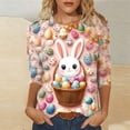 thumbnail image 5 of Easter Tops for Women Bunny Rabbit Funny Shirts 3/4 Sleeve Crew Neck Casual Tops Novelty Print Graphic Tees Loose Comfy Blouse, 5 of 5