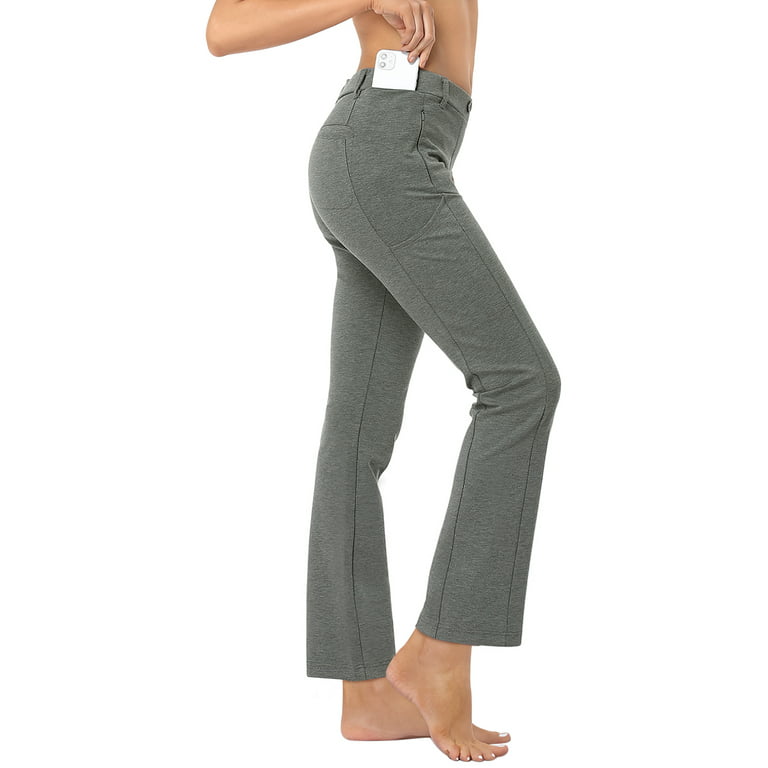 HDE Yoga Dress Pants for Women Straight Leg Pull On Pants with 8 Pockets  Heathered Charcoal - XL Short