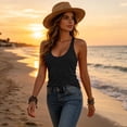 thumbnail image 5 of aohooy Women's T-Back Racerback Workout Tank Tops Summer Sleeveless Scoop Neck Running Gym T Shirts Loose Fit Yoga Fitness Top Black,S, 5 of 9