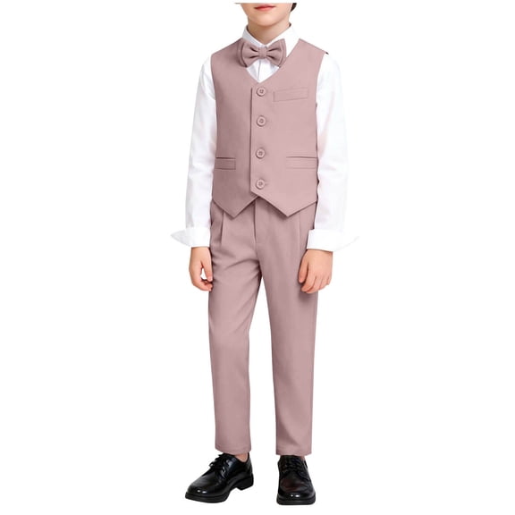 KyCheLot Boys Formal Suit 3 Piece Set Classic Vest and Dress Pants with Bow Tie Dressy Outfits School Clothes 1-13Years