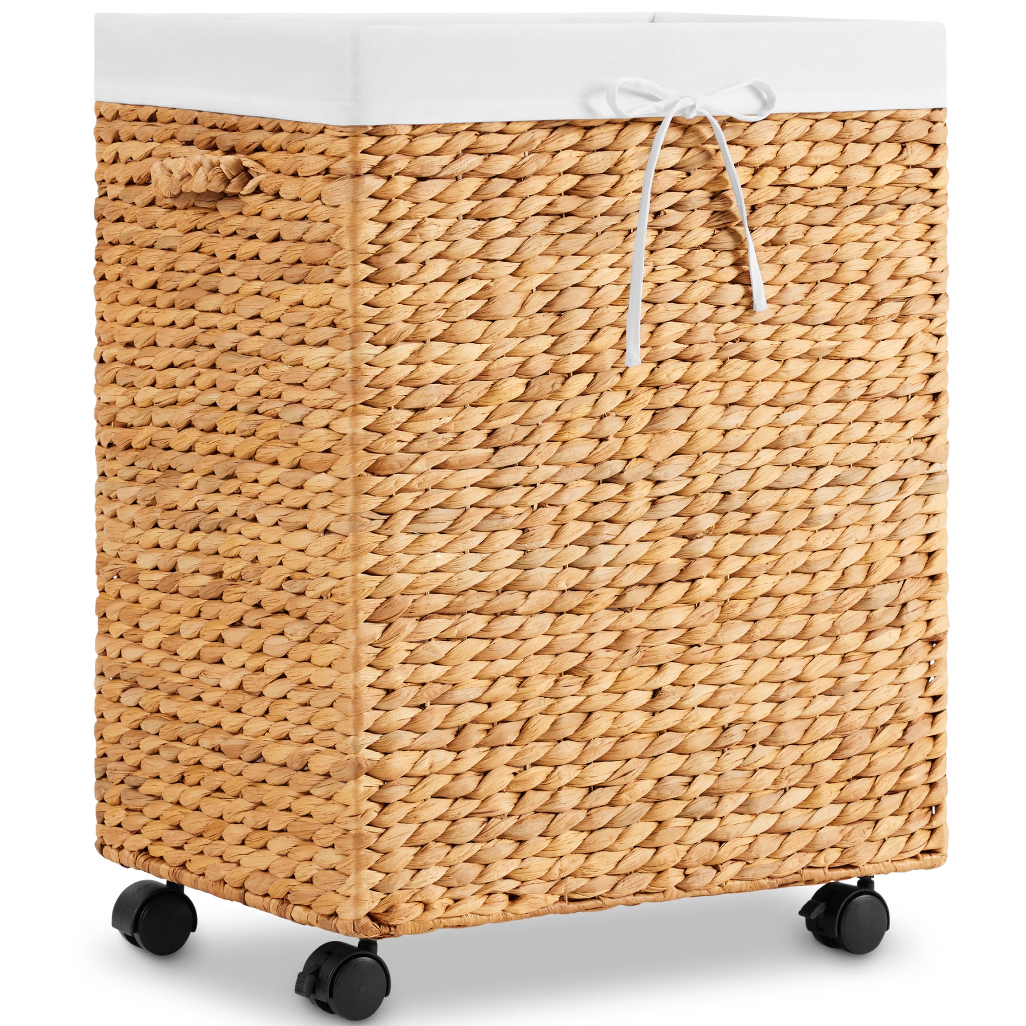 Best Choice Products Medium Laundry Hamper W/ Rolling Wheels, Woven Hyacinth Laundry Basket W/ Liner, 24 Gal - Natural