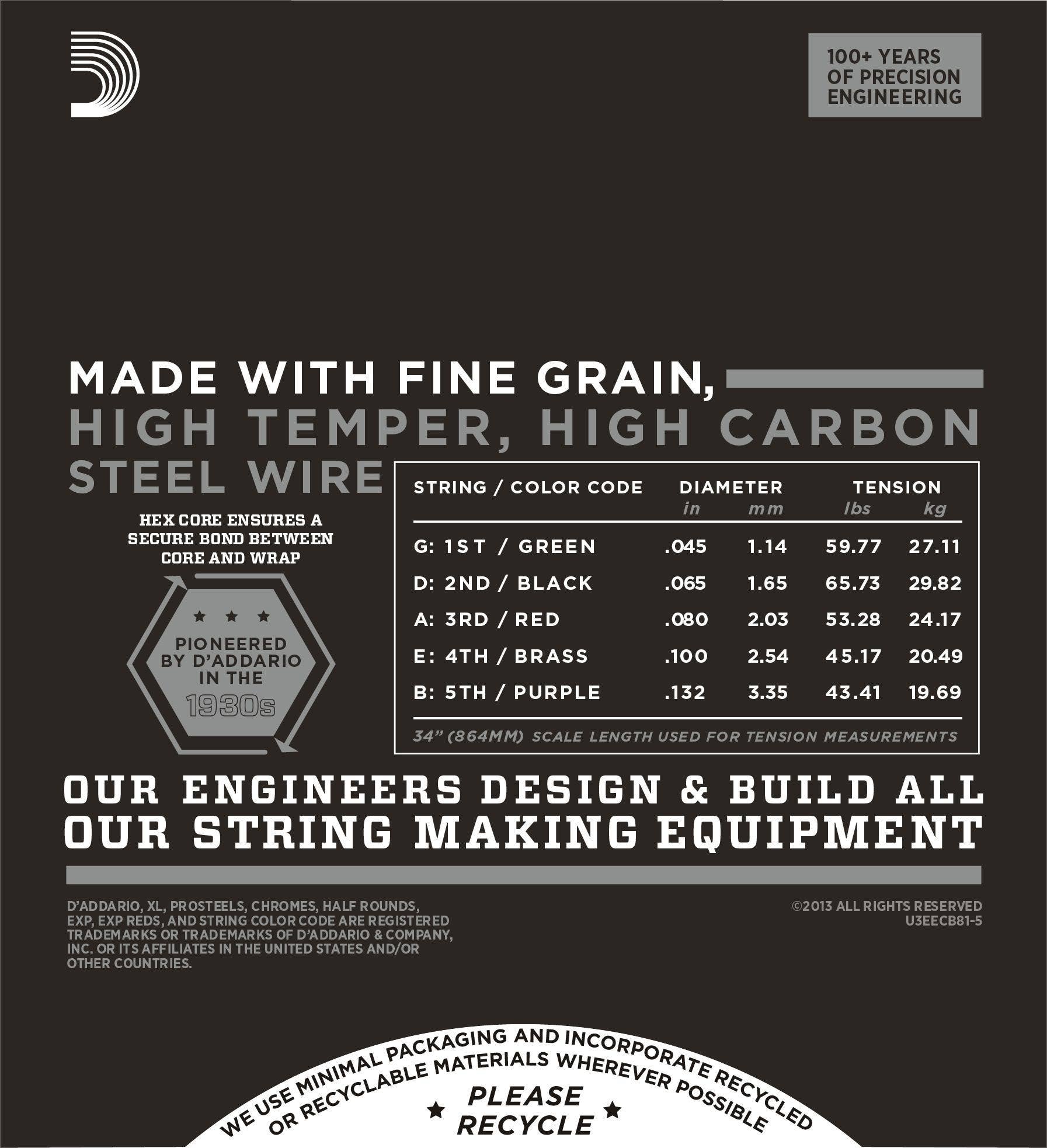 D'Addario Chromes 5-String, Light, Super Long Scale, 45-132 Bass Guitar Strings - ECB81-5SL