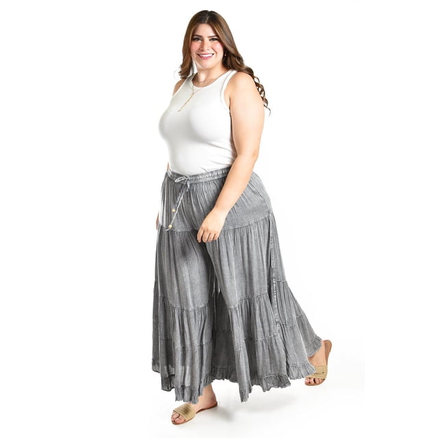 Pantalon estilo palazzo Roman Fashion /Tallas Extras, R42 (Gris) gris 38