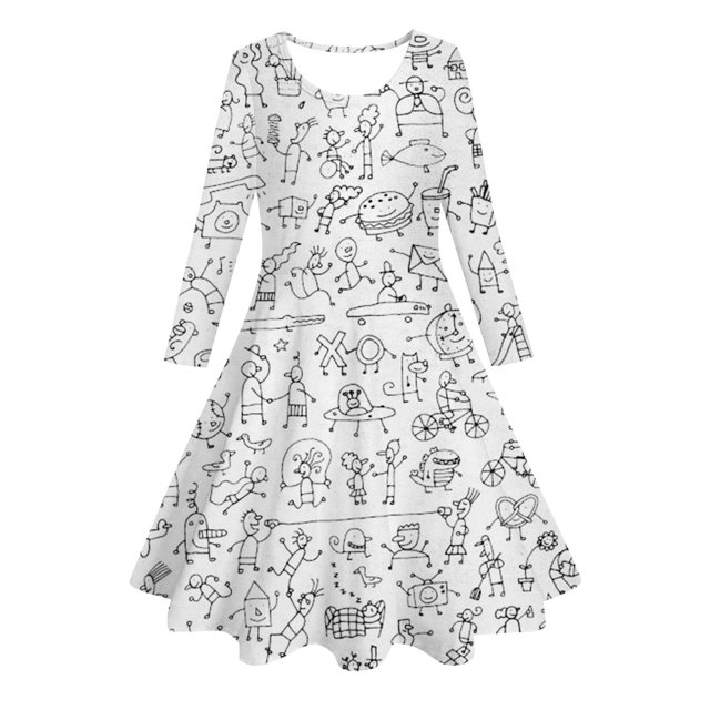 Toimothcn Robe pour Filles Tout-Petits Manches Longues Mignonne Douce Diy Peinte à la Main Douce Respirante Ample Été Princesse Robe Décontractée