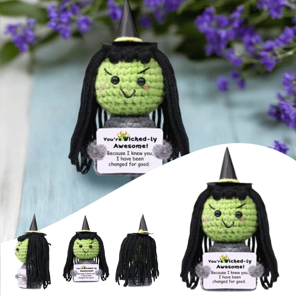 Ganchillo Bruja Mano Ganchillo Muñeca Divertida Energía Positiva Adornos de escritorio Ganchillo Contraste Lindo con Sopa de Pollo Energía Positiva Tarjeta /cama