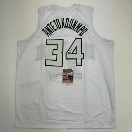 Autographed/Signed Giannis Antetokounmpo Milwaukee White Basketball Jersey JSA COA #2