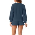 thumbnail image 3 of INSPIRE CHIC Women's Waffle Lounge Sets 2 Piece Long Sleeve Sweatshirt with Matching Shorts Outfits S Blue, 3 of 6