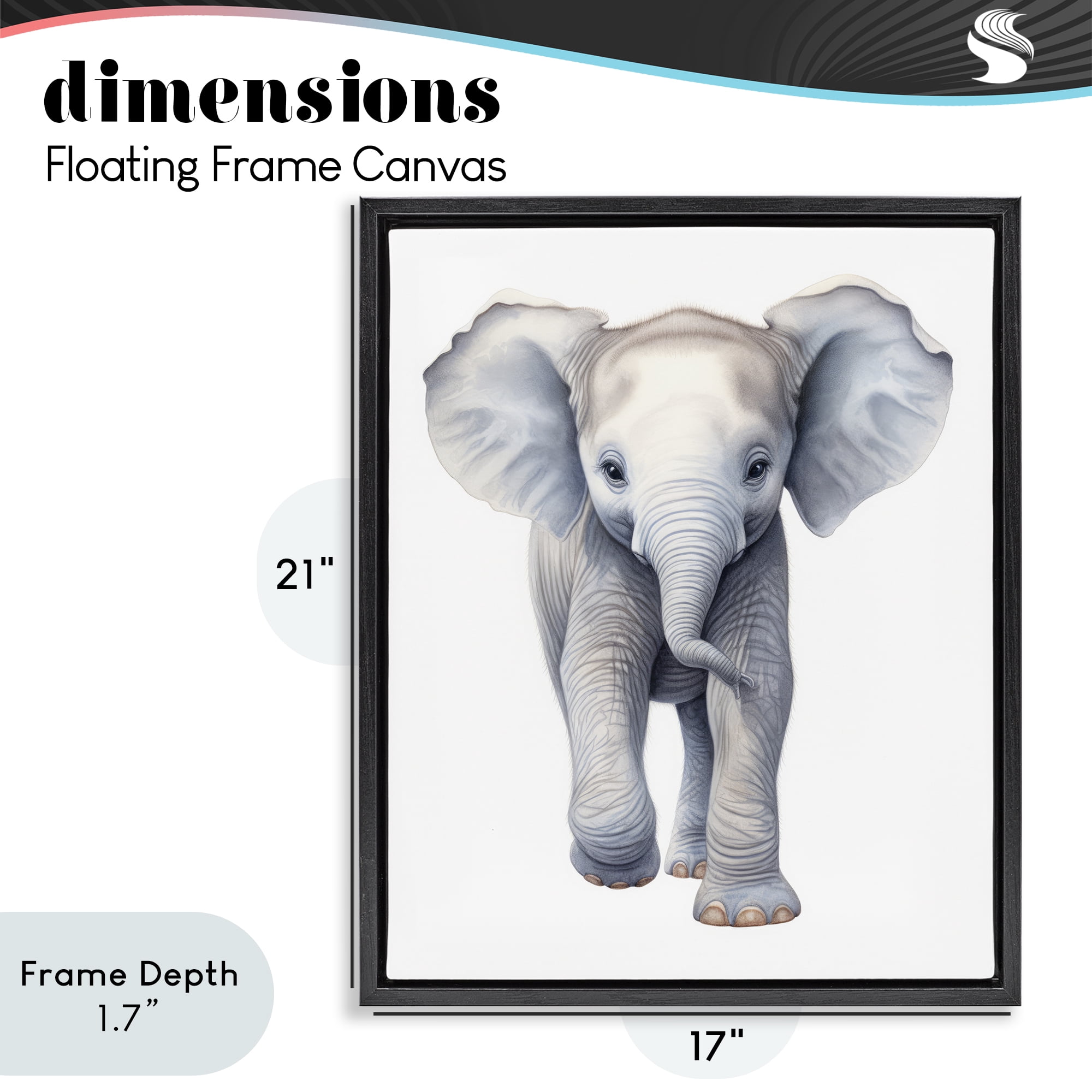 Stupell Industries Big Budding Pachyderm Black Framed Floater Canvas Wall Art, design by Ray Powers