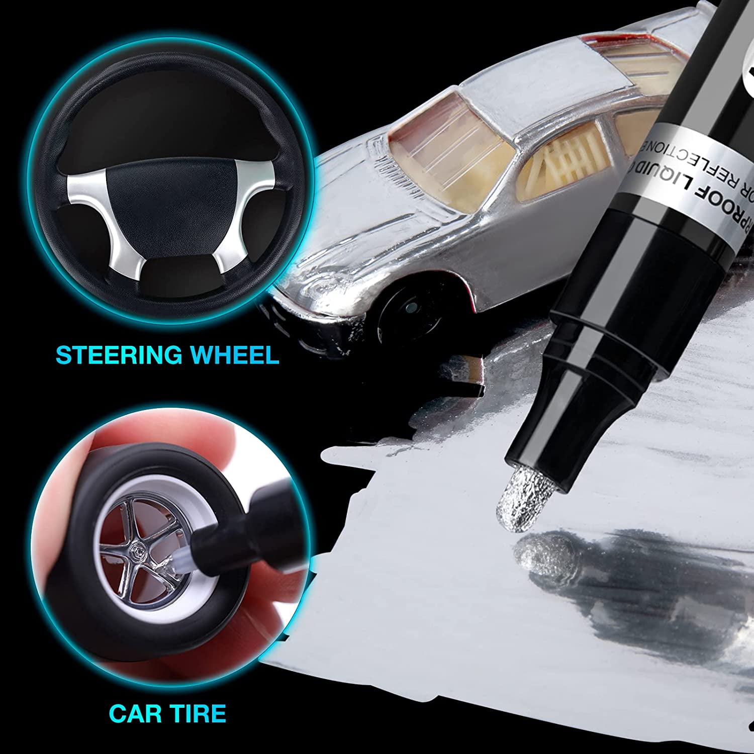 Copper Liquid Chrome Marker Set: 5pcs Oil- based Liquid Chrome Paint Pen, Permanent Reflective Chrome Touch Up Markers for Model Metal Plastic Glass Ceramic Cars Repair Tire DIY Art Craft(1-3mm)
