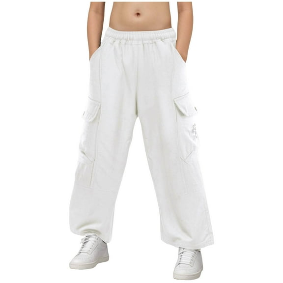 Caqnni Little Boys Baggy Cargo Pants Trendy Casual Parachute Pant Loose Fit Joggers with Pockets for Streetwear for Boy Fall Winter Pants School Kids Pants Boys 15-16 Years