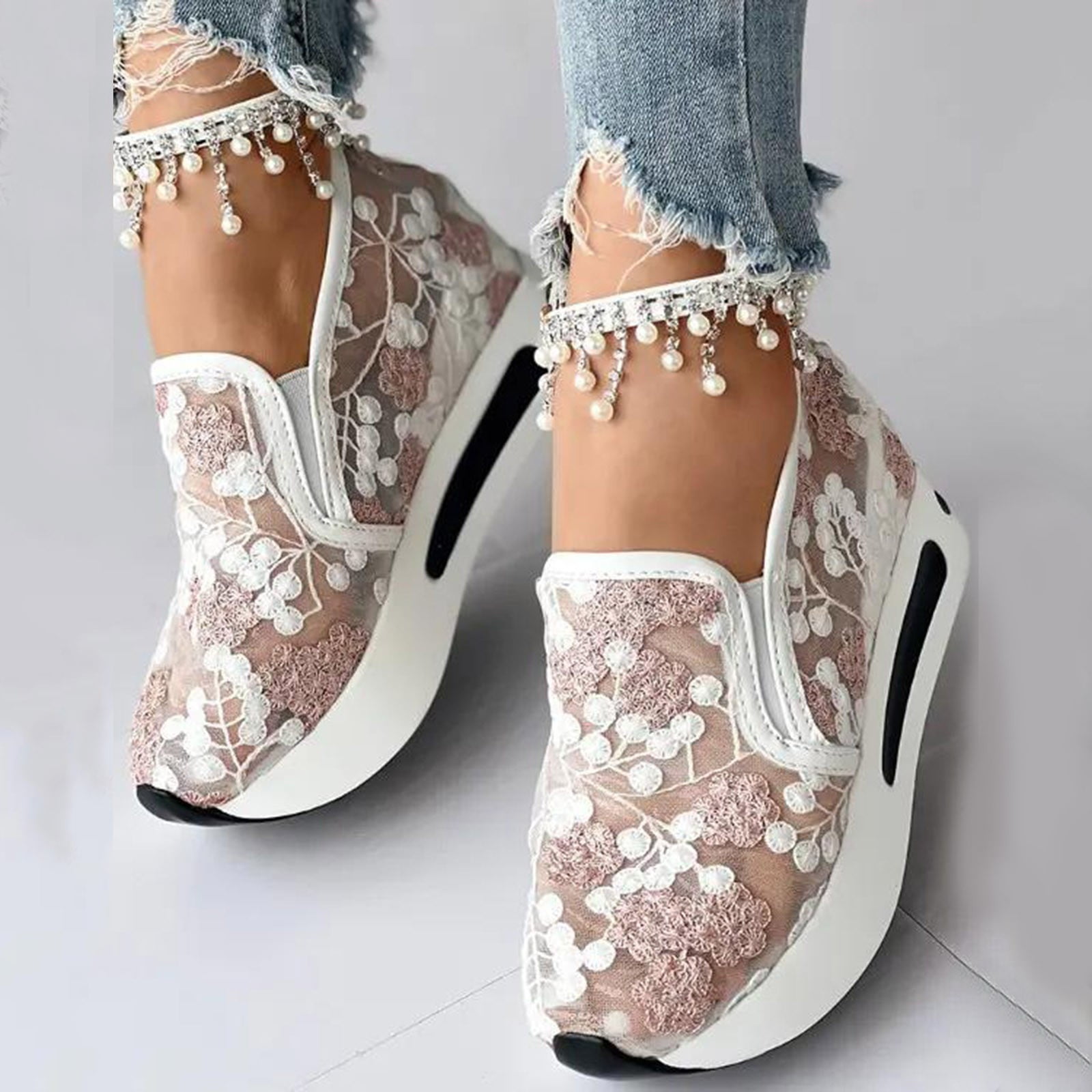 Dakaela Fashion Sneakers for Women 2025 Platform Slip on Walking Shoes Mesh Wedge Dressy Casual Loafers