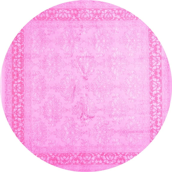 Ahgly Company Indoor Round Abstract Pink Contemporary Area Rugs, 3' Round