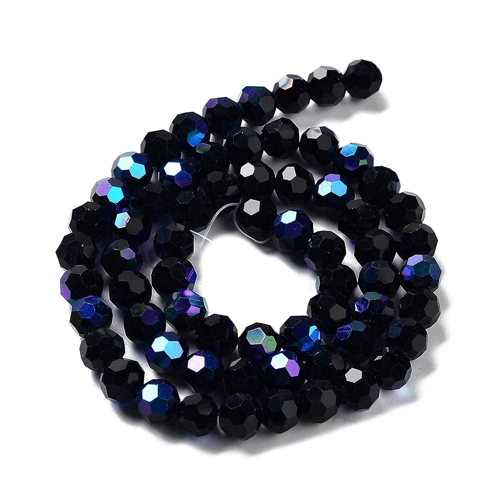 Opaque Glass Beads Strands Faceted Round Black 8x7~7.5mm Hole: 1.2mm about 65~67pcs/strand 19.49~19.69''(49.5~50cm)