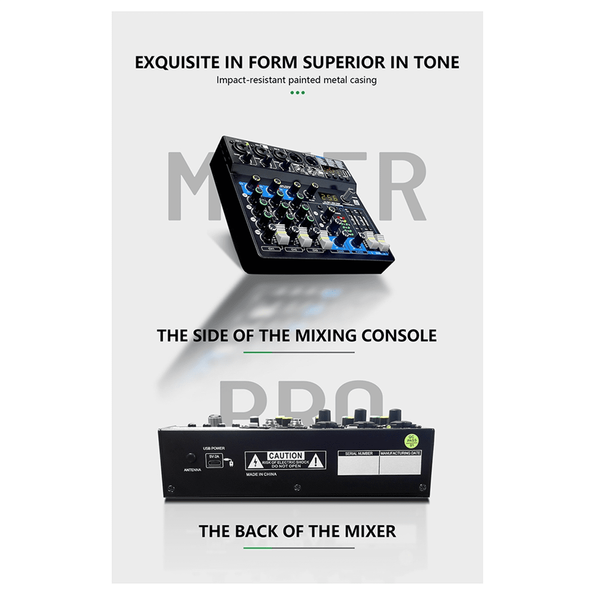 6-Channel Small Multi-Function Mixer for Stage Performances, Karaoke Live Broadcast, with USB Bluetooth Mixer