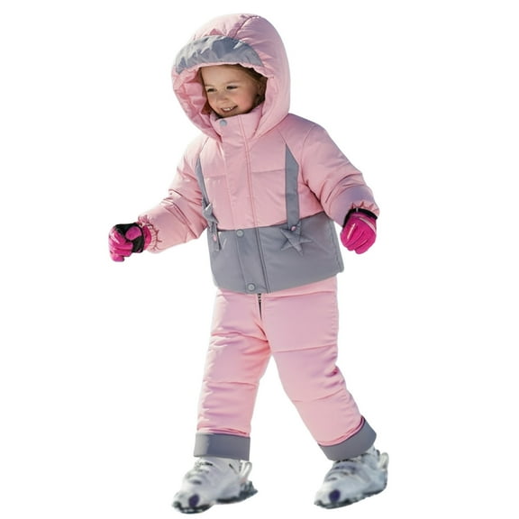 lnmuld Two Piece Girls Snow Suit Insulated Snowsuit All Weather Winter Coat Pants Outfit for Cold Size:3-4 Years