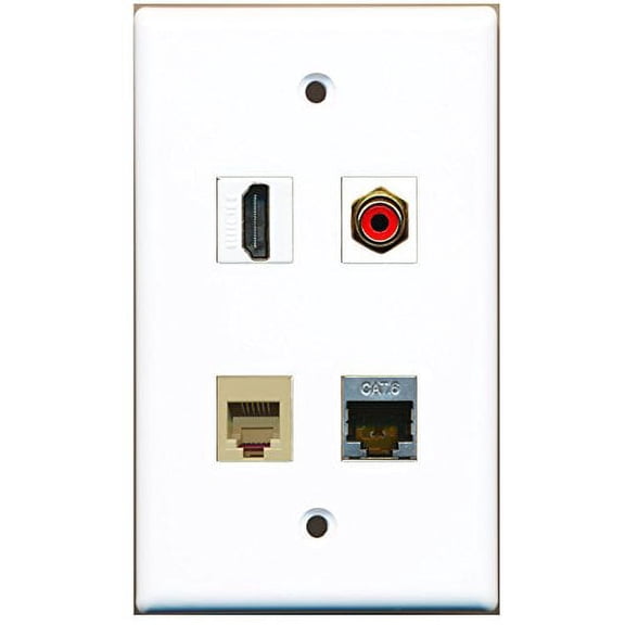 RiteAV - 1 Port HDMI 1 Port RCA Red 1 Port Phone RJ11 RJ12 Beige 1 Port Shielded Cat6 Ethernet Wall Plate