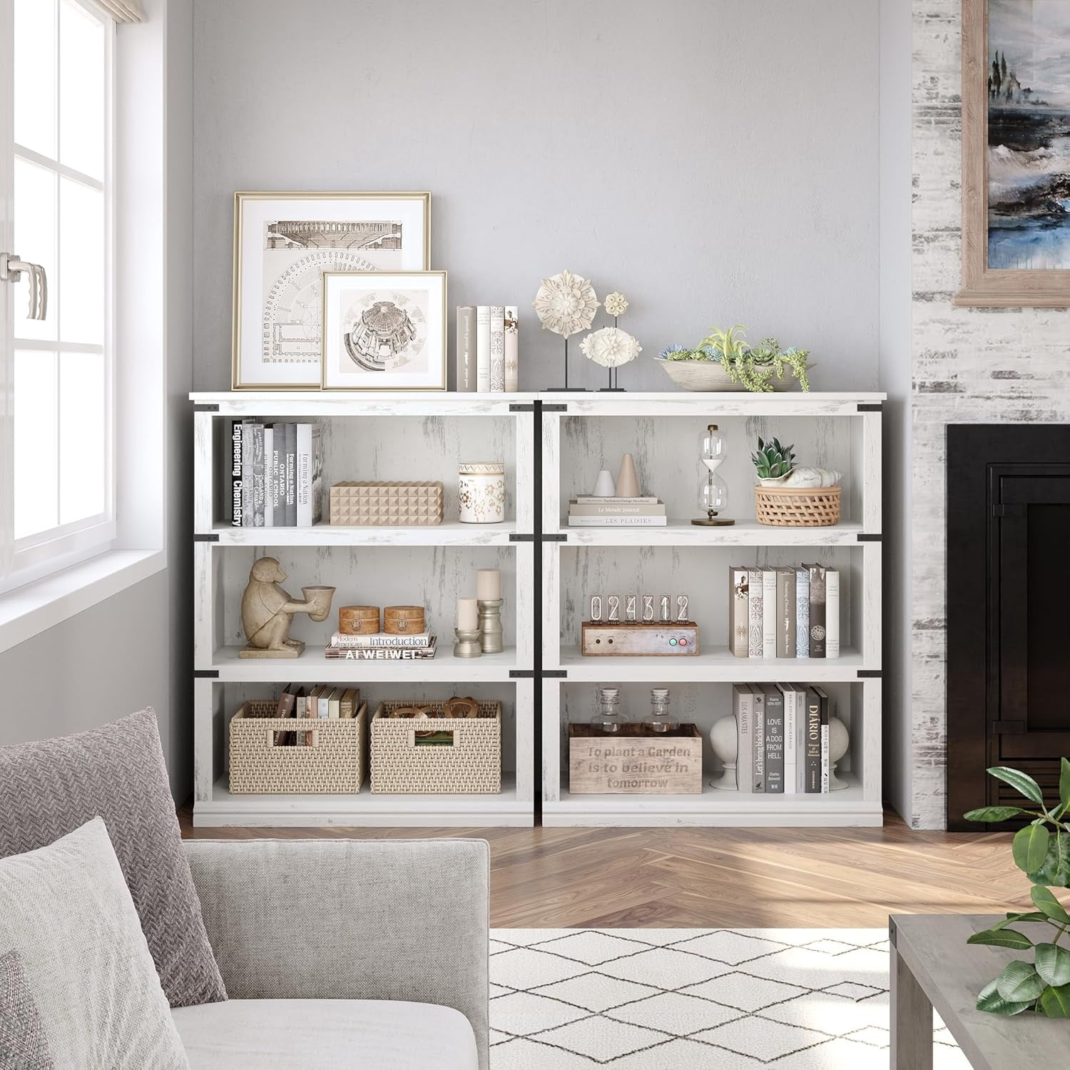 3/5-Tier Bookshelves and Bookcases Farmhouse Book Shelf with Storage Open Display Bookshelves 40/67.4" Tall Book Case Floor Standing Home Decor Furniture for Home Office Living Room Bed Room