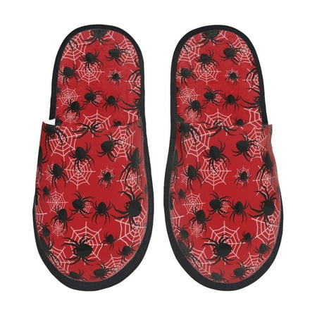 Balery A Web With A Spider 1 Slient Indoor Furry Fleece Comfort House Shoes Soft Non-Slip Home Shoes Cotton slippers House Slippers-- Large