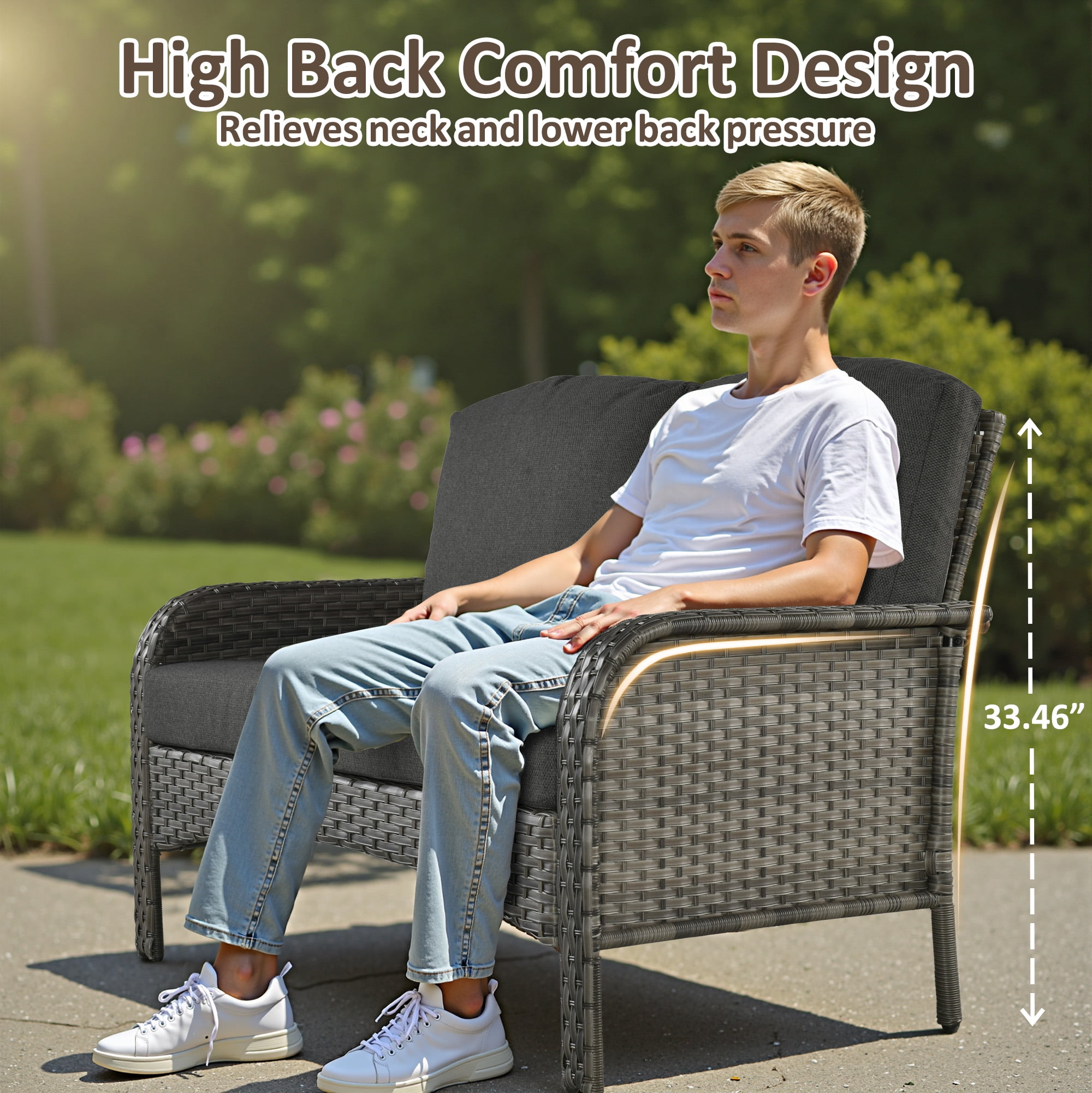 Toject 5 Pieces Outdoor Patio Furniture Set, High Back Conversation Set with Swivel Chairs, All-Weather Wicker Furniture Set for Porch, Balcony (Black)