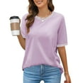 thumbnail image 4 of Conairie Oversized Shirts for Womens Casual Loose Short Sleeve Crew Neck T Shirt Solid Fashion Elegant Breathable Blouses Pullover Outfits Purple XXL, 4 of 9