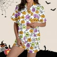 thumbnail image 2 of Tnhcen Women's Halloween Spider Web Pajama Set 2-Piece Collared Button Up Top Elastic Shorts Comfortable Sleepwear S-2XL White, 2 of 8