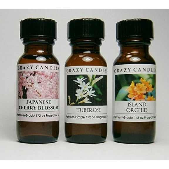 3 Bottles Set, 1 Japanese Cherry Blossom, 1 Island Orchid, 1 Tuberose 1/2 Fl Oz Each 15ml Premium Grade Scented Fragrance Oils